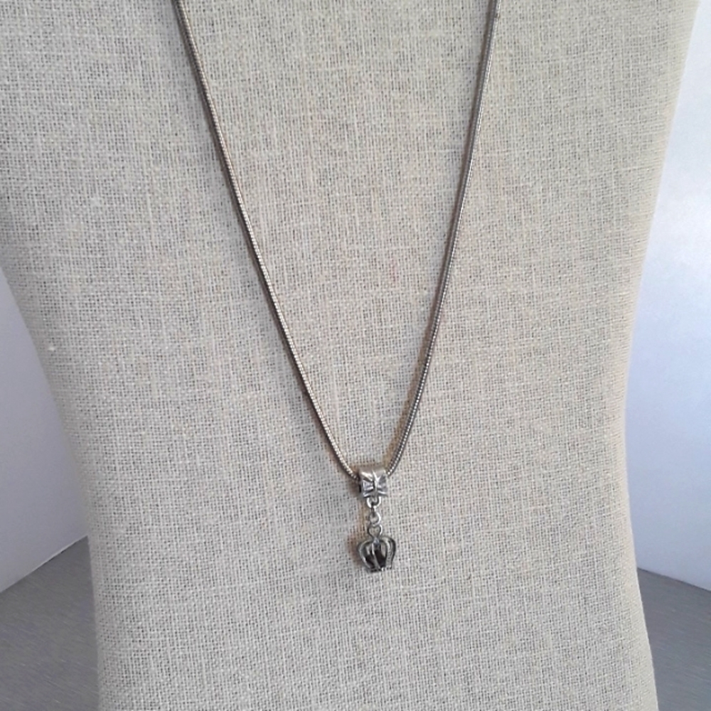 Silvertone Snake/rope Slide Necklace with Crown Charm
